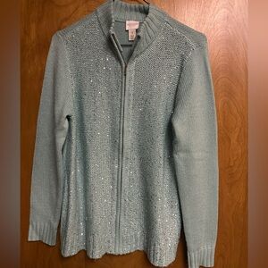 Chico’s Weekends Metallic Mint Green Zippered Sweater